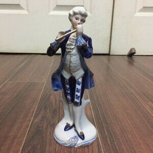 Vintage Ceramic Renaissance Flute Player Figure Made In Korea 8" Hand Painted